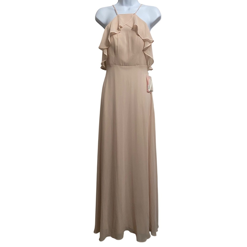 Birdie Grey Pink Ruffle Maxi Dress XS Formal Prom Fairy Coquette Wedding Guest